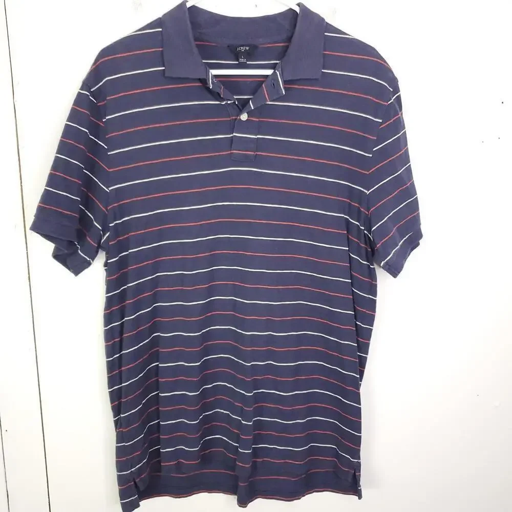 J Crew Shirt Mens Size L Golf Polo Striped Knit Cotton Preppy Office Casyal